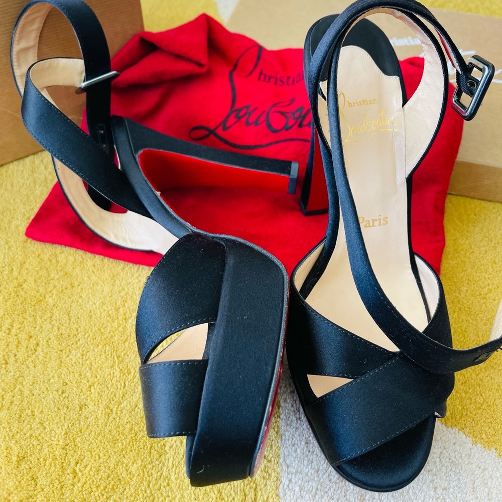 Christian Laboutin Black Satin Size 40 1/2. Nice addition to your designer shoes